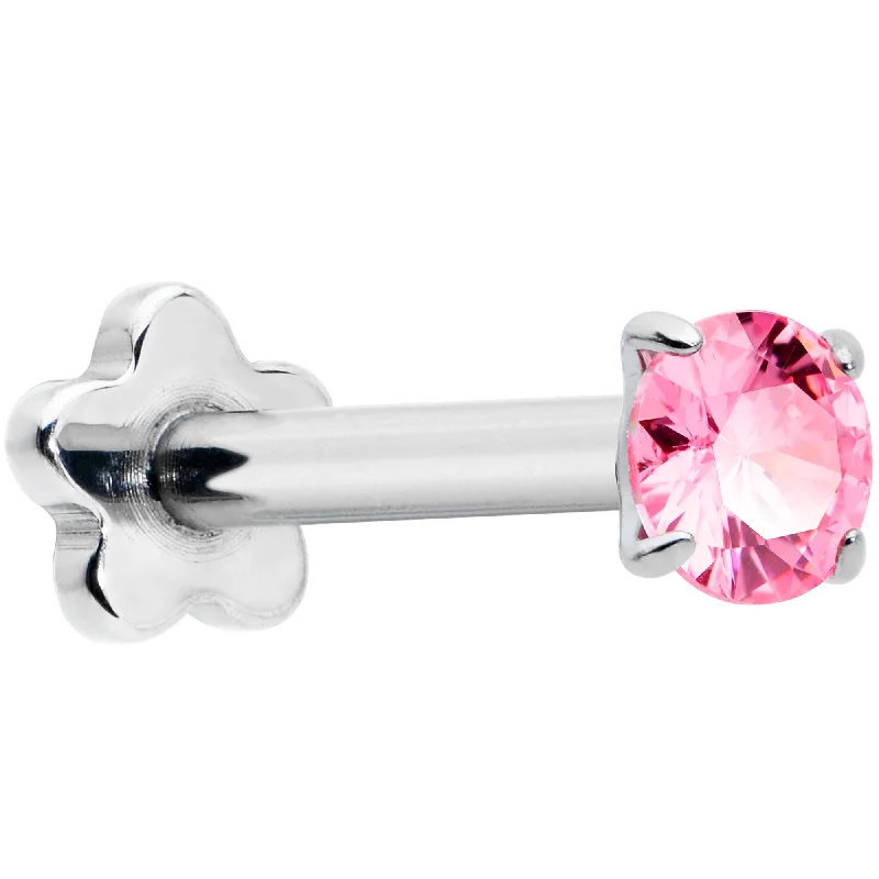 Unique Lip Rings with Contemporary Design16 Gauge 5/16 Pink CZ Gem G23 Titanium Threadless Flower Labret Tragus