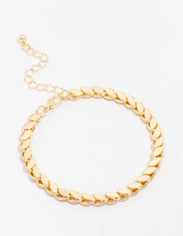 Women's Bangles with Raised Detailing-Gold Plated Brass Risoni Chain Bracelet