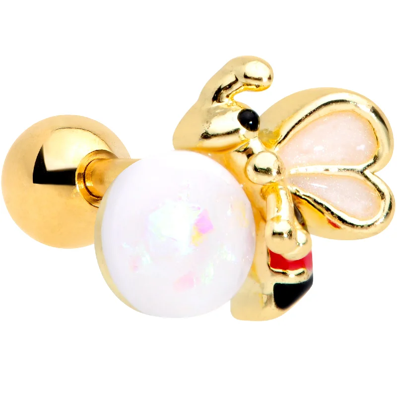 Women's Earrings – Elegant Designs for Every Personality--16 Gauge 1/4 White Faux Opal Gold Tone Insect Cartilage Tragus Earring