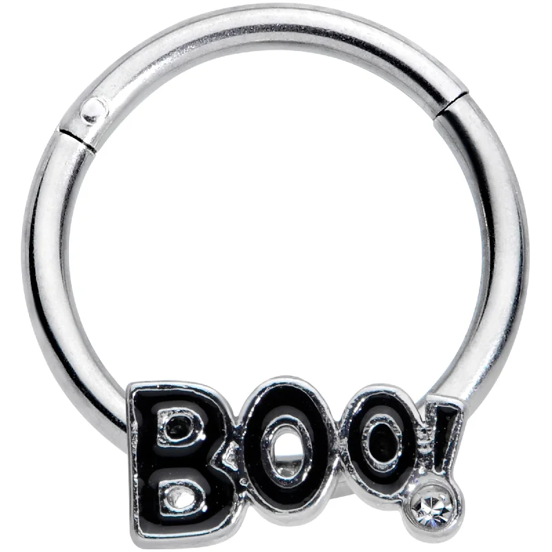 Minimalistic Nose Rings for Trendy Look -16 Gauge 3/8 Clear Gem Black Boo Halloween Hinged Segment Ring Minimalistic Nose Rings for Trendy Look -16 Gauge 3/8 Clear Gem Black Boo Halloween Hinged Segment Ring