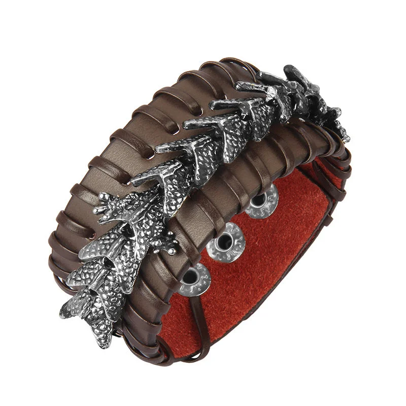 Men's Bracelets with Adjustable Metal Bands-Buddha Stones Dragon Leather Protection Weave Bracelet Men's Bracelets with Adjustable Metal Bands-Buddha Stones Dragon Leather Protection Weave Bracelet