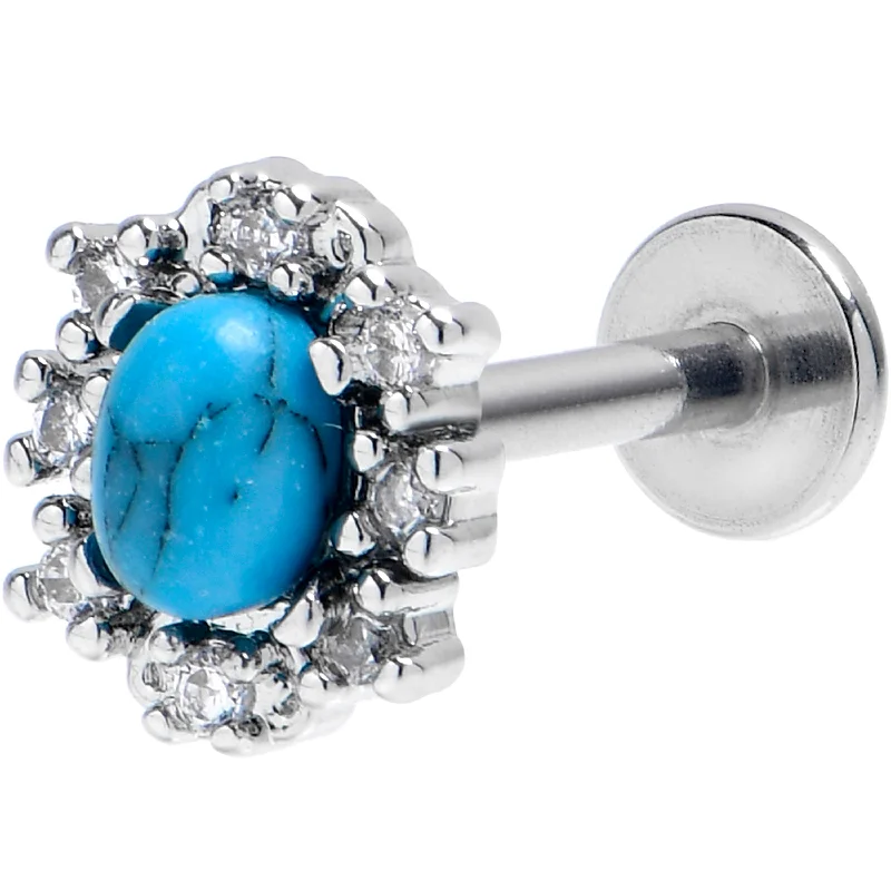 Trendy Lip Rings for Stylish Piercings16 Gauge 5/16 Blue Turquoise Stone Filigree Square Labret Monroe Tragus