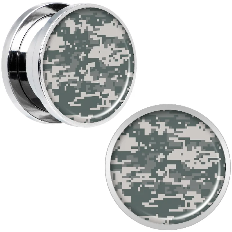 Women's Earrings – Elegant Designs for Every Personality--Digital Camo Print Steel Screw Fit Plug Set 5/8