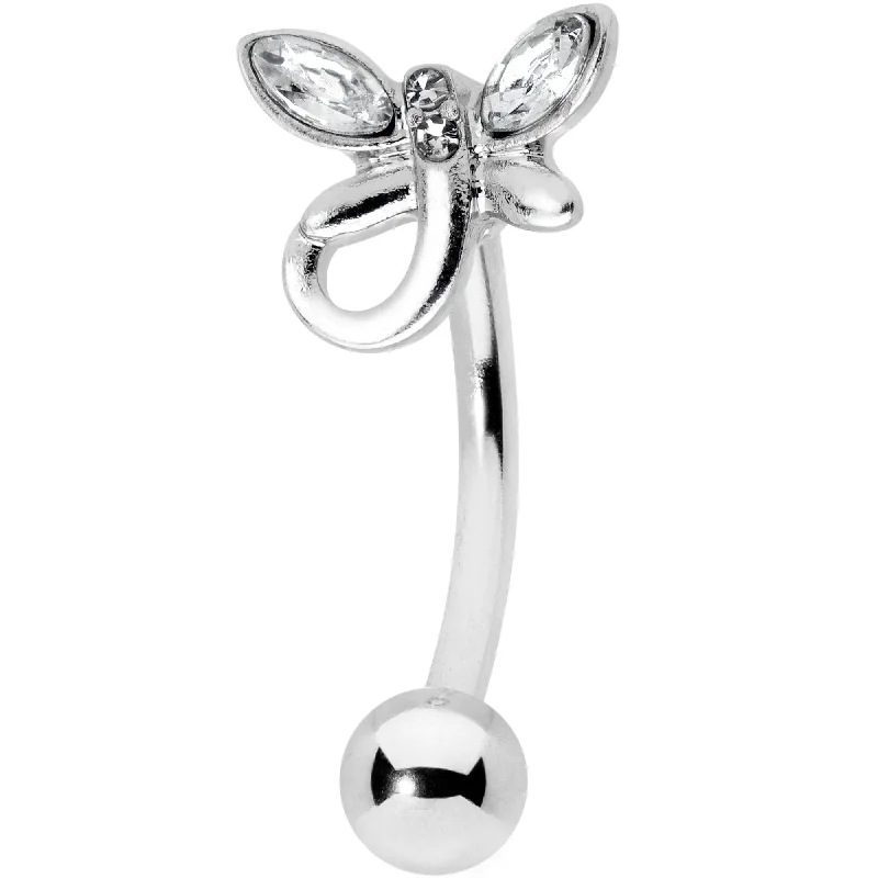 Women's Earrings – Elegant Designs for Every Personality--Clear Gem Loop Butterfly Top Mount Belly Ring