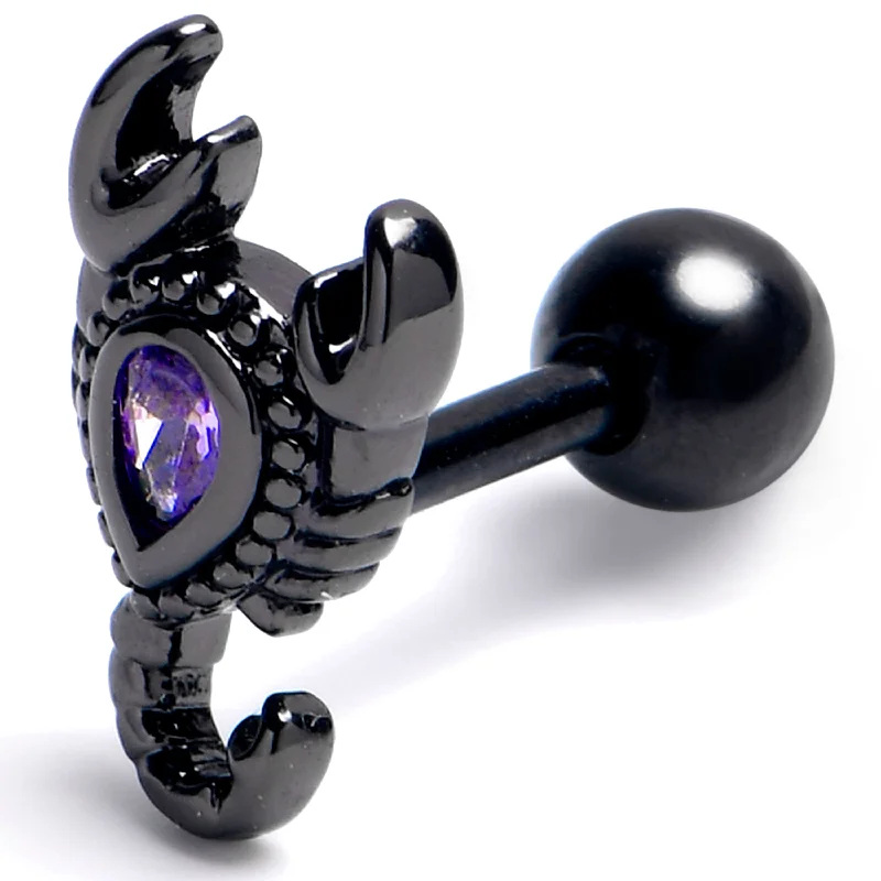 Women's Earrings – Elegant Designs for Every Personality--16 Gauge 1/4 Purple Gem Black Goth Scorpion Cartilage Tragus Earring Women's Earrings – Elegant Designs for Every Personality--16 Gauge 1/4 Purple Gem Black Goth Scorpion Cartilage Tragus Earring