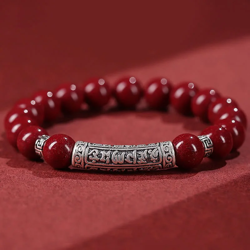 Adjustable Cuff Bangles for Women-Buddha Stones Cinnabar 999 Sterling Silver Six True Words Blessing Bracelet Adjustable Cuff Bangles for Women-Buddha Stones Cinnabar 999 Sterling Silver Six True Words Blessing Bracelet
