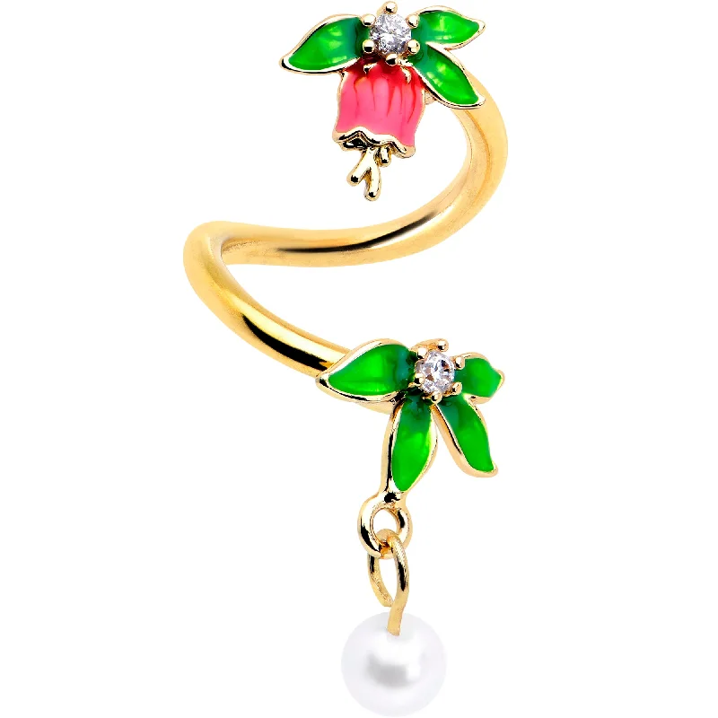 Designer Belly Rings for Fashion-Forward Women -Clear CZ Gem Gold Tone Bell Flower Spiral Twister Belly Ring Designer Belly Rings for Fashion-Forward Women -Clear CZ Gem Gold Tone Bell Flower Spiral Twister Belly Ring