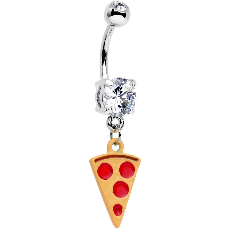 Trendy Belly Rings for Personalized Fashion -Clear CZ Gem Yummy Pizza Dangle Belly Ring Trendy Belly Rings for Personalized Fashion -Clear CZ Gem Yummy Pizza Dangle Belly Ring