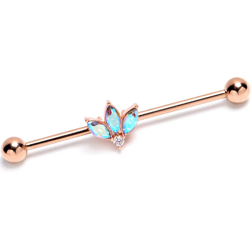Women's Earrings – Elegant Designs for Every Personality--14 Gauge Aurora Gem Rosy Tone Fashion Fan Mini Industrial Barbell 38mm