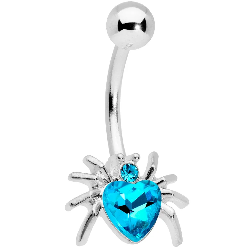 Trendy Belly Rings for Exclusive Fashion -Aqua Gem Halloween Heart Spider Belly Ring Trendy Belly Rings for Exclusive Fashion -Aqua Gem Halloween Heart Spider Belly Ring