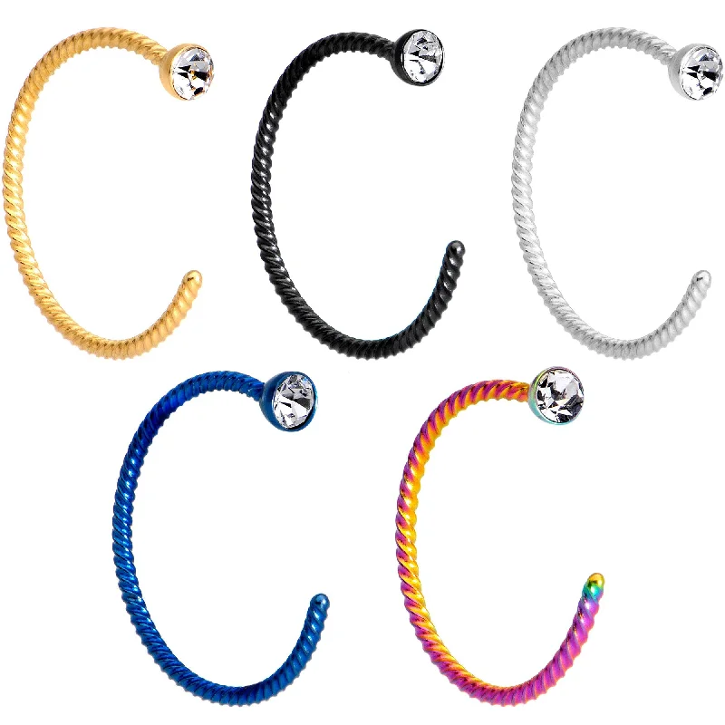 Nose Rings with Citrine Stones -20 Gauge 3/8 Clear Gem Rainbow Pack Set of 5 Twisted Nose Hoop Rings Nose Rings with Citrine Stones -20 Gauge 3/8 Clear Gem Rainbow Pack Set of 5 Twisted Nose Hoop Rings
