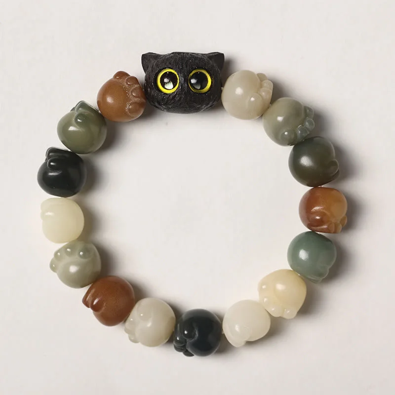 Silver Bracelets for Men-Buddha Stones Natural Bodhi Seed Lovely Paw Ebony Wood Lucky Cat Wisdom Bracelet Silver Bracelets for Men-Buddha Stones Natural Bodhi Seed Lovely Paw Ebony Wood Lucky Cat Wisdom Bracelet