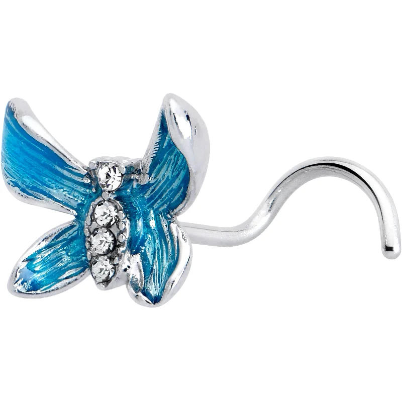 Nose Rings for Party Fashion -20 Gauge 7mm Clear Gem Chunky Butterfly Blue Left Side Nose Screw
