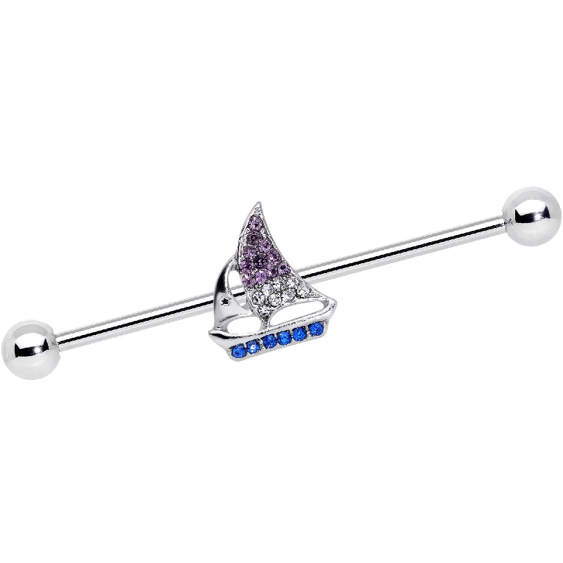 Women's Earrings – Elegant Designs for Every Personality--14 Gauge Blue Purple Clear Gem Sailboat Industrial Barbell 38mm Women's Earrings – Elegant Designs for Every Personality--14 Gauge Blue Purple Clear Gem Sailboat Industrial Barbell 38mm