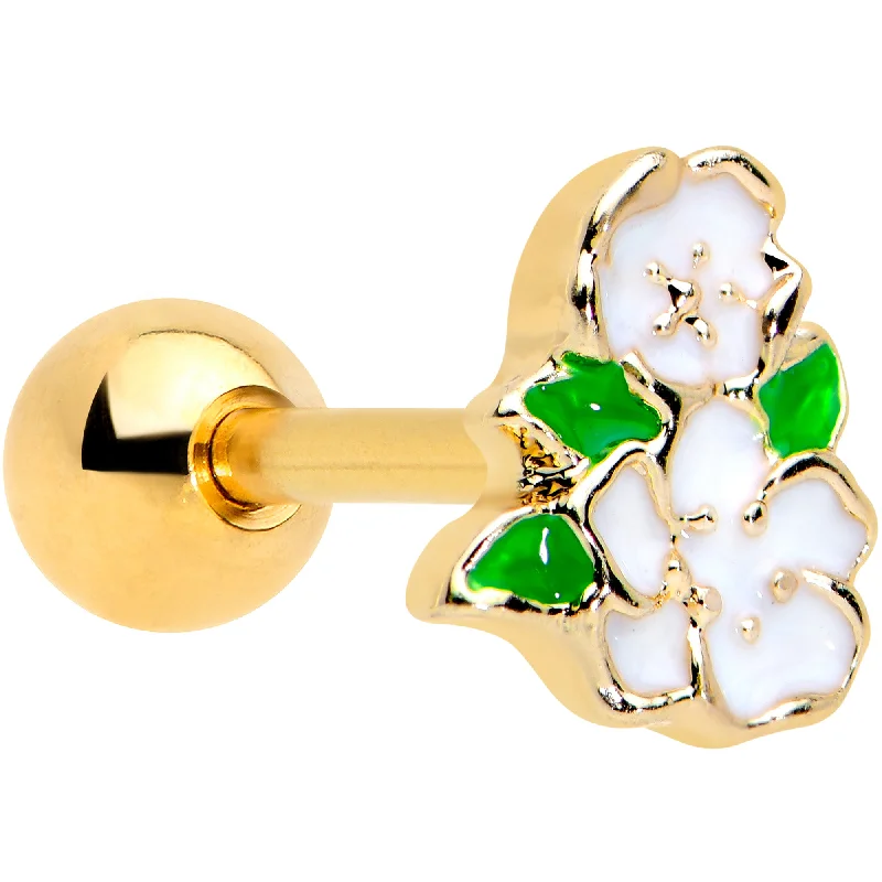 Women's Earrings – Elegant Designs for Every Personality--16 Gauge 1/4 Gold Tone White Spring Flower Cartilage Tragus Earring