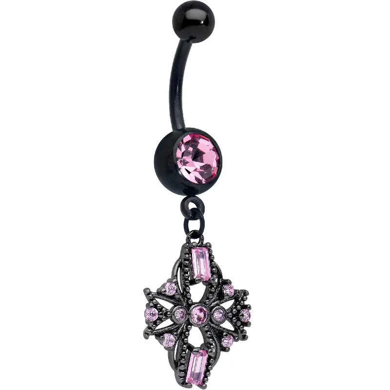 Stylish Belly Rings with Vibrant Colors -Pink Gem Black Opulent Cross Dangle Belly Ring Stylish Belly Rings with Vibrant Colors -Pink Gem Black Opulent Cross Dangle Belly Ring