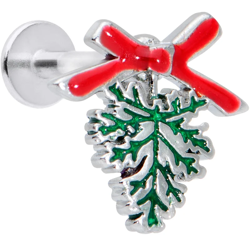 Bold Lip Rings for an Eye-Catching Look16 Gauge 5/16 Red Bow Pine Bough Christmas Labret Monroe Tragus