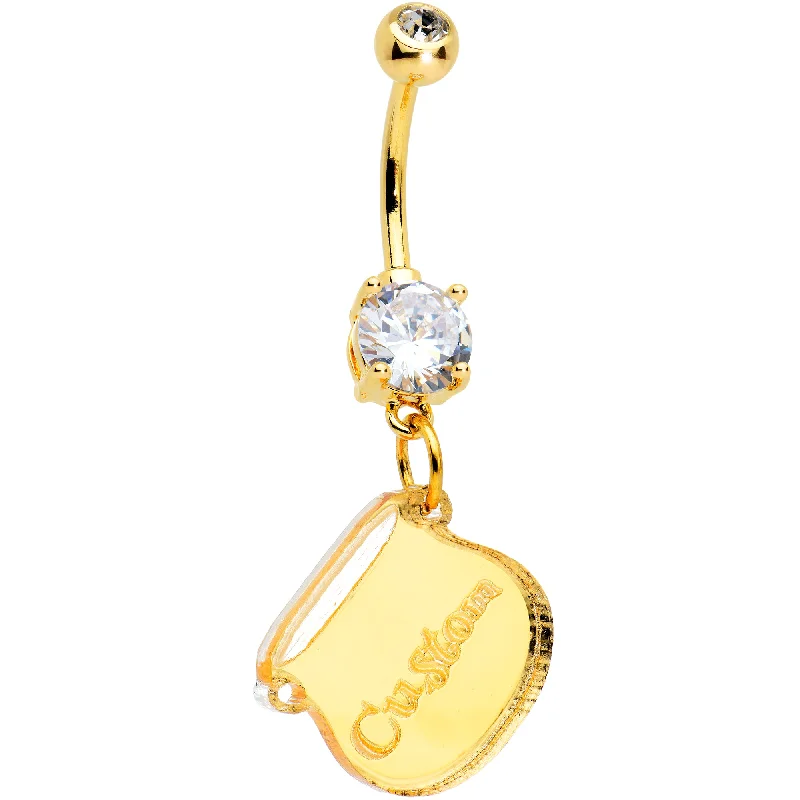 Belly Rings with Exotic Patterns for Unique Style -Custom Clear Gem Gold Tone Pot of Gold St Patricks Dangle Belly Ring Belly Rings with Exotic Patterns for Unique Style -Custom Clear Gem Gold Tone Pot of Gold St Patricks Dangle Belly Ring