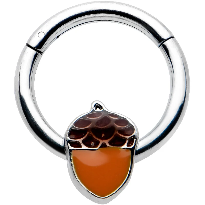 Nose Rings for Party Time -16 Gauge 3/8 Autumn Acorn Orange Brown Hinged Segment Ring Nose Rings for Party Time -16 Gauge 3/8 Autumn Acorn Orange Brown Hinged Segment Ring