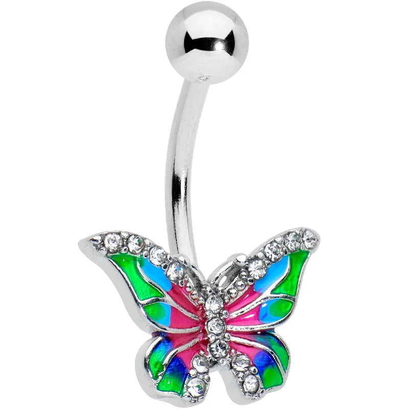 Belly Rings for Fashionable Women -Clear Gem Bright Beauty Butterfly Belly Ring