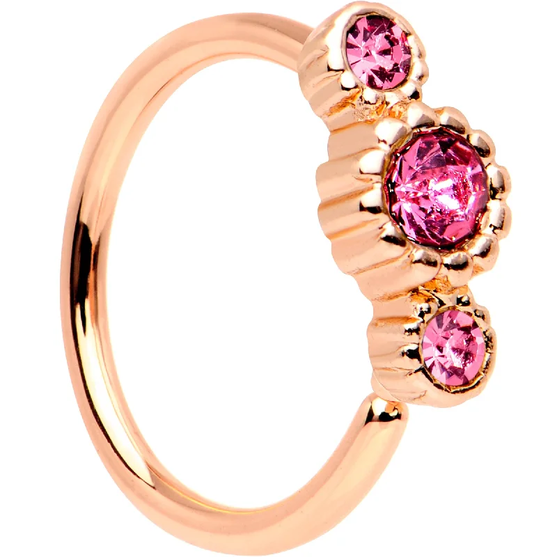 Designer Nose Rings with Timeless Designs -20 Gauge Pink CZ Gem Rose Gold IP Triplet Seamless Circular Ring Designer Nose Rings with Timeless Designs -20 Gauge Pink CZ Gem Rose Gold IP Triplet Seamless Circular Ring