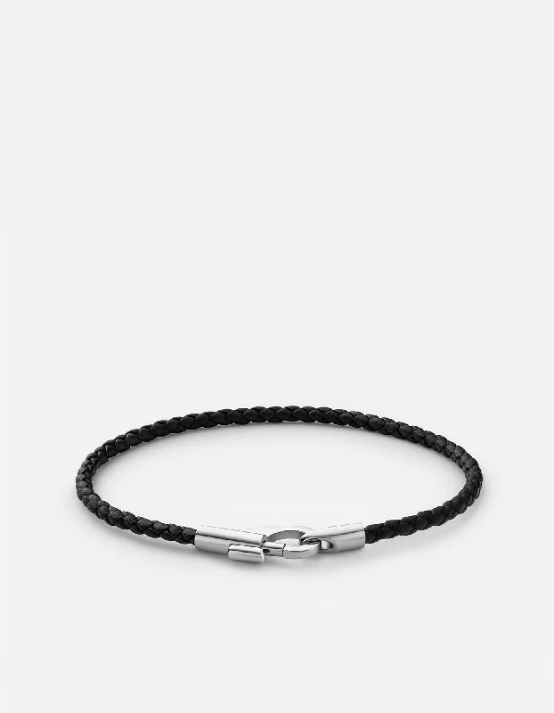 Classic Cuff Bracelets for Men with Simple Styles-Snap Leather Bracelet, Sterling Silver Classic Cuff Bracelets for Men with Simple Styles-Snap Leather Bracelet, Sterling Silver