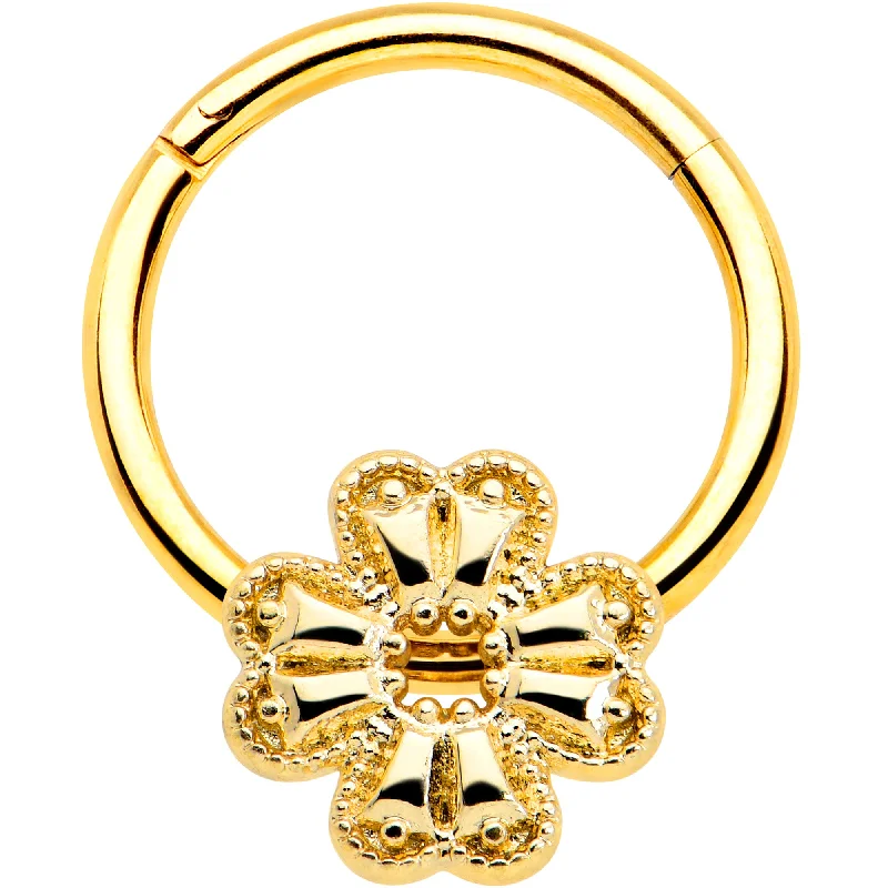 Nose Rings for Boho Style -16 Gauge 3/8 Yellow Gem Gold Tone Texture Cross Hinged Segment RIng Nose Rings for Boho Style -16 Gauge 3/8 Yellow Gem Gold Tone Texture Cross Hinged Segment RIng