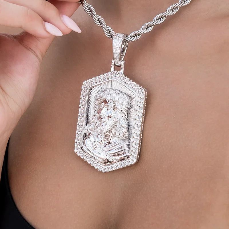 Shop Classic Women's Necklaces & Pendants with a Modern Twist-Large Icon Jesus Pendant in White Gold Shop Classic Women's Necklaces & Pendants with a Modern Twist-Large Icon Jesus Pendant in White Gold