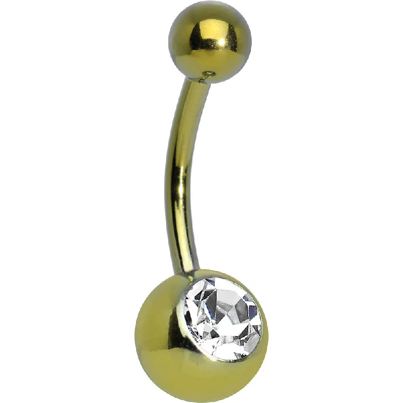 Unique Belly Rings with Creative Details -Clear Gem Yellow Anodized Titanium Belly Ring Unique Belly Rings with Creative Details -Clear Gem Yellow Anodized Titanium Belly Ring