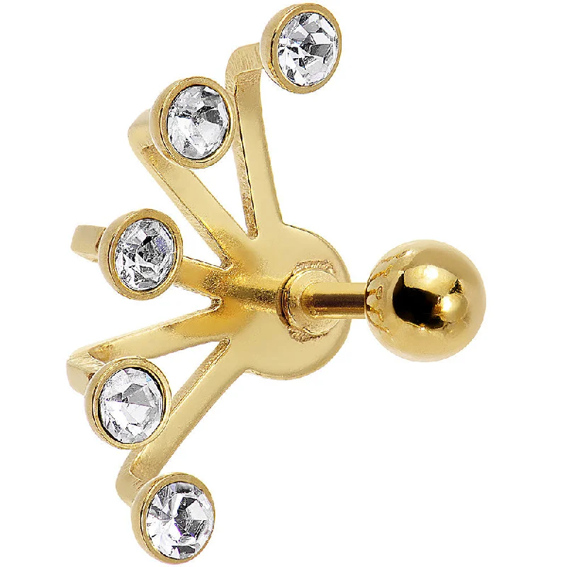 Women's Earrings – Elegant Designs for Every Personality--16 Gauge 1/4 Clear Gem Gold Anodized Glam Fan Cuff Cartilage Earring