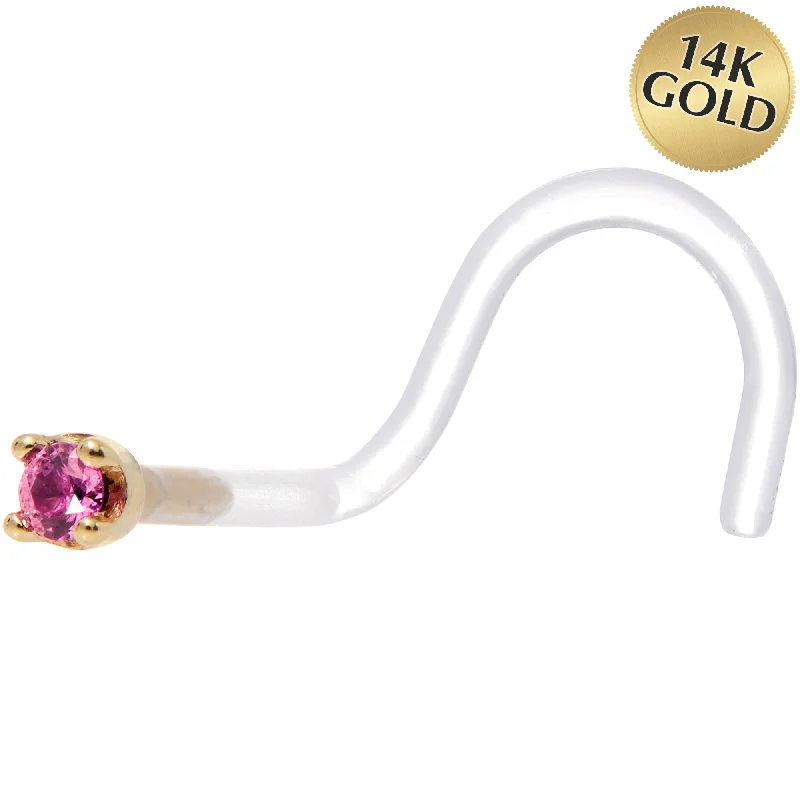 Nose Rings for Timeless Fashion -18 Gauge 1/4 Yellow Gold 1.5mm Genuine Pink Sapphire Bioplast Nose Ring Nose Rings for Timeless Fashion -18 Gauge 1/4 Yellow Gold 1.5mm Genuine Pink Sapphire Bioplast Nose Ring
