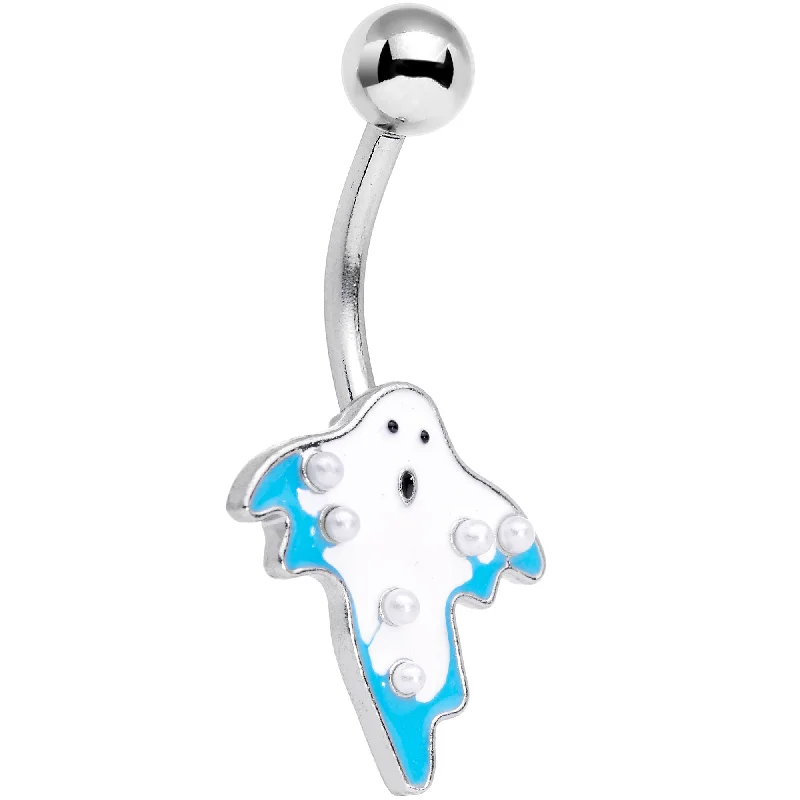 Stylish Belly Rings with Elegant Detailing -White Orb White Blue Ghost Halloween Belly Ring Stylish Belly Rings with Elegant Detailing -White Orb White Blue Ghost Halloween Belly Ring