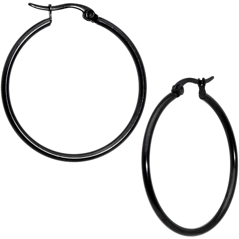Women's Earrings – Elegant Designs for Every Personality--30mm Black Tone PVD Stainless Steel Hoop Earrings Women's Earrings – Elegant Designs for Every Personality--30mm Black Tone PVD Stainless Steel Hoop Earrings