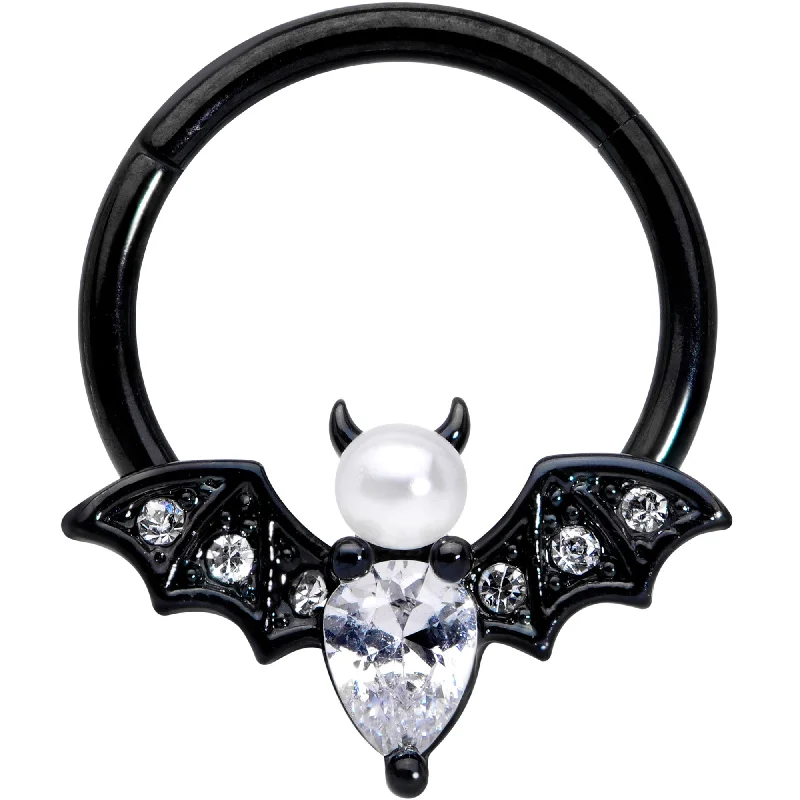 Nose Rings for Personalized Fashion -16 Gauge 3/8 Clear Gem Black Bat Halloween Hinged Segment Ring Nose Rings for Personalized Fashion -16 Gauge 3/8 Clear Gem Black Bat Halloween Hinged Segment Ring