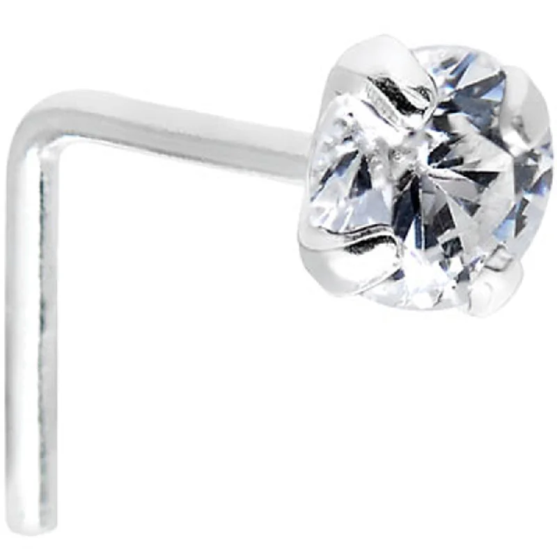 Designer Nose Rings for Bold Fashion Choices -925 Sterling Silver 3mm Round Clear CZ L-Shape Nose Ring Designer Nose Rings for Bold Fashion Choices -925 Sterling Silver 3mm Round Clear CZ L-Shape Nose Ring
