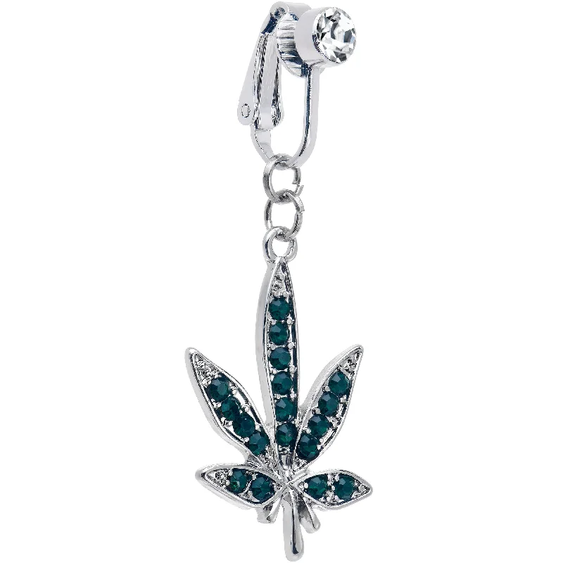 Stunning Belly Rings for Fashionistas -Dark Green CZ Gem Pot Leaf 420 Clip on Fake Belly Ring Stunning Belly Rings for Fashionistas -Dark Green CZ Gem Pot Leaf 420 Clip on Fake Belly Ring