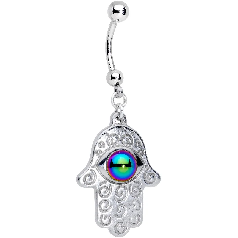 Designer Belly Rings with Sparkling Stones -Handmade Hamsa Hand Dangle Belly Ring Created with Crystals Designer Belly Rings with Sparkling Stones -Handmade Hamsa Hand Dangle Belly Ring Created with Crystals