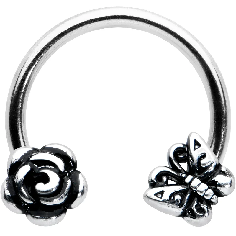Women's Earrings – Elegant Designs for Every Personality--16 Gauge 3/8 Antiqued Butterfly Flower Horseshoe Circular Barbell