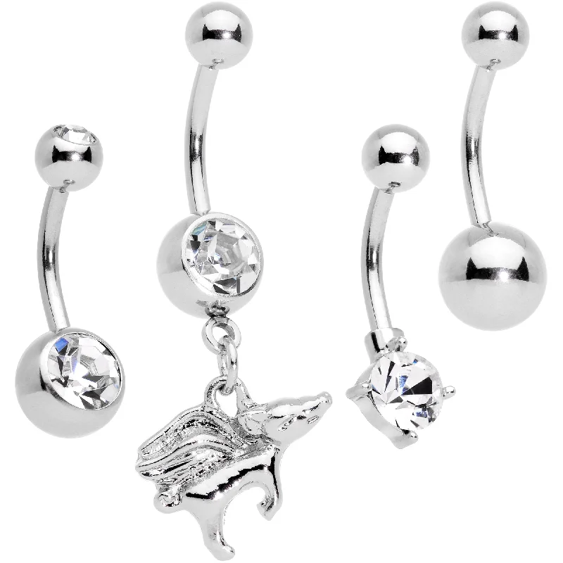 Stunning Belly Rings for Bold Fashion -Clear Gem When Pigs Fly Belly Ring Set of 4