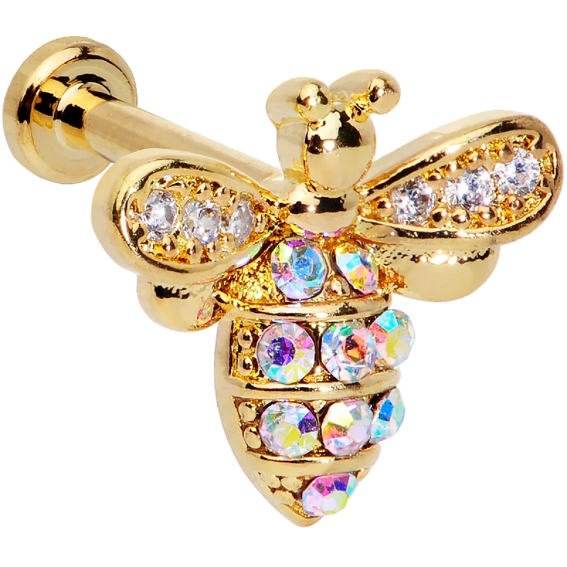 Beautiful Lip Rings for Stunning Style16 Gauge 1/4 Aurora CZ Gem Gold Hue Beauty Bee Internal Thread Labret Beautiful Lip Rings for Stunning Style16 Gauge 1/4 Aurora CZ Gem Gold Hue Beauty Bee Internal Thread Labret