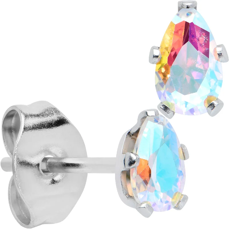 Women's Earrings – Elegant Designs for Every Personality--CZ Teardrop Aurora Stainless Steel Stud Earrings 3mm to 7mm