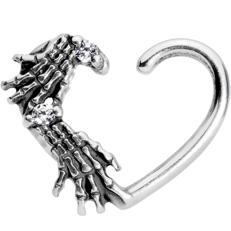 Women's Earrings – Elegant Designs for Every Personality--Clear CZ Gem Skeletal Hands Right Daith Cartilage Tragus Earring