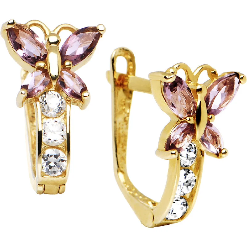 Women's Earrings – Elegant Designs for Every Personality--14kt Yellow Gold Butterfly June Birthstone Leverback Earrings