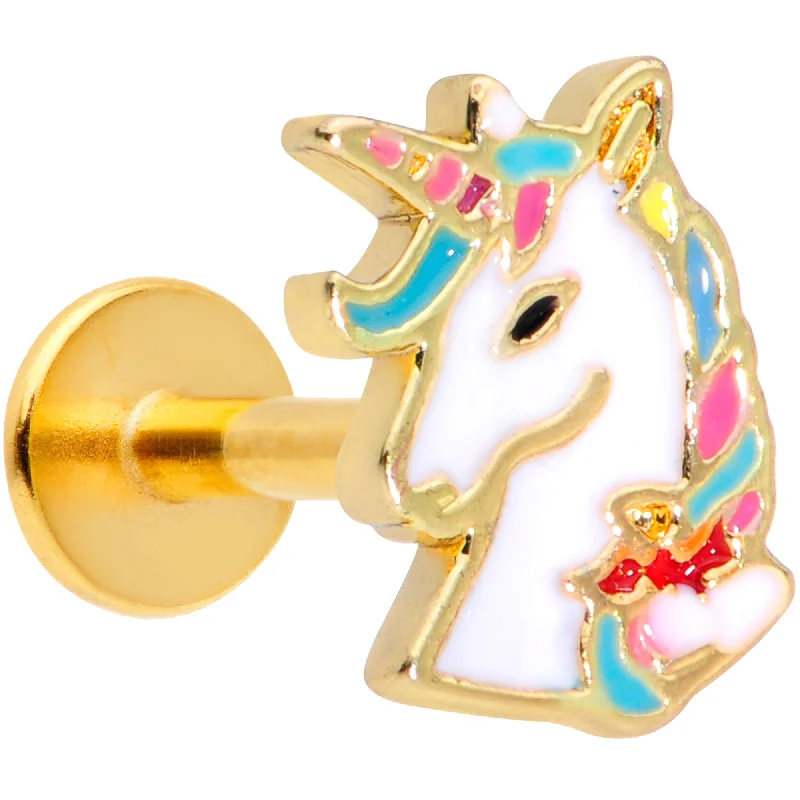 Unique Lip Rings with Contemporary Designs16 Gauge 5/16 Gold Tone Rainbow Unicorn Labret Monroe Tragus