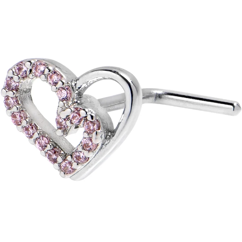 Beautiful Nose Rings with Radiant Shine -20 Gauge 7mm Pink Gem Asymmetrical Heart L Shape Nose Ring Beautiful Nose Rings with Radiant Shine -20 Gauge 7mm Pink Gem Asymmetrical Heart L Shape Nose Ring