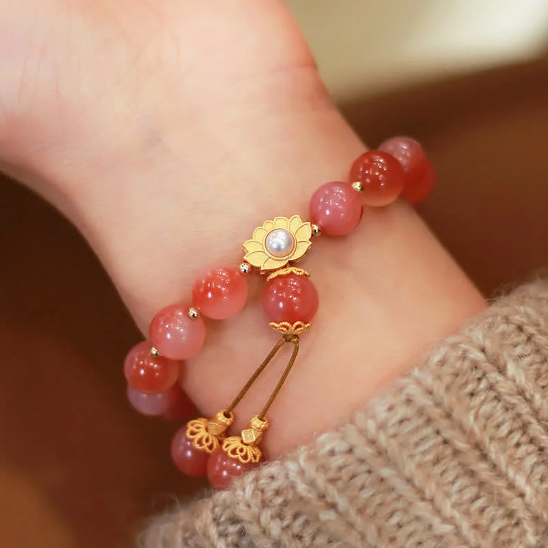 Women's Simple Gemstone Bangles-Buddha Stones 925 Sterling Silver Yanyuan Agate Lotus Flower Enlightenment Bracelet Women's Simple Gemstone Bangles-Buddha Stones 925 Sterling Silver Yanyuan Agate Lotus Flower Enlightenment Bracelet