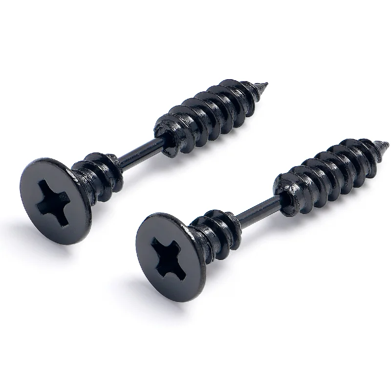 Women's Earrings – Elegant Designs for Every Personality--Black Stainless Steel Screw Stud Earrings Cheater Plug Set