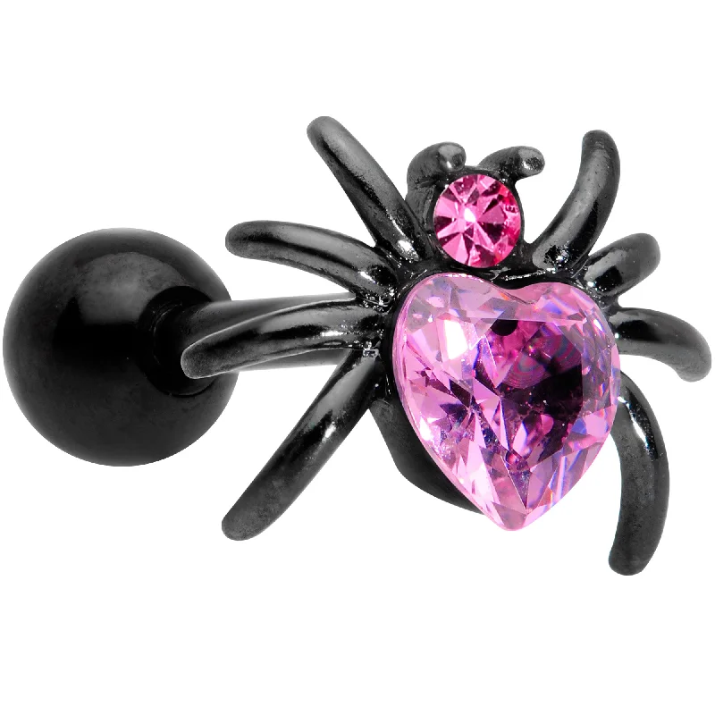 Women's Earrings – Elegant Designs for Every Personality--16 Gauge 1/4 Pink Gem Black Heart Spider Cartilage Tragus Women's Earrings – Elegant Designs for Every Personality--16 Gauge 1/4 Pink Gem Black Heart Spider Cartilage Tragus