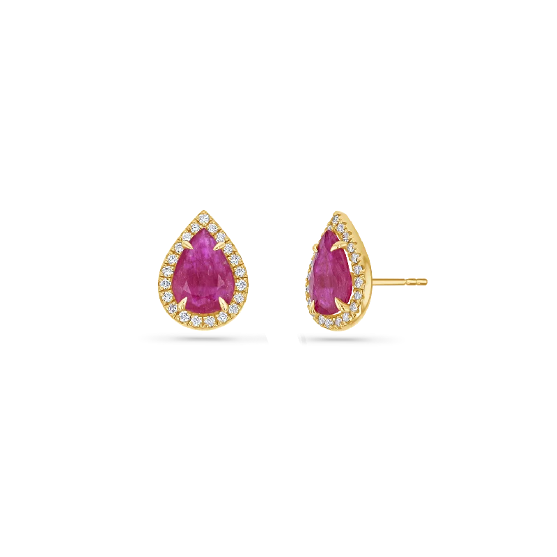 Women's Earrings – Elegant Designs for Every Personality--Diamond Pave Teardrop Ruby Studs