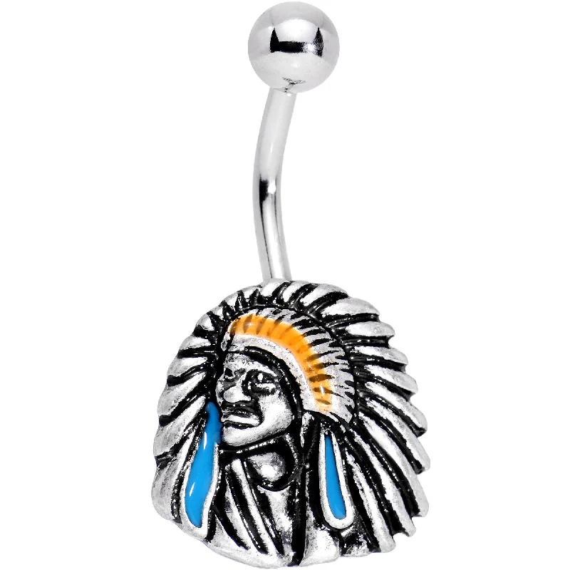 Beautiful Belly Rings for Fashion-Forward Looks -Southwestern Blue Warrior Headdress Belly Ring Beautiful Belly Rings for Fashion-Forward Looks -Southwestern Blue Warrior Headdress Belly Ring
